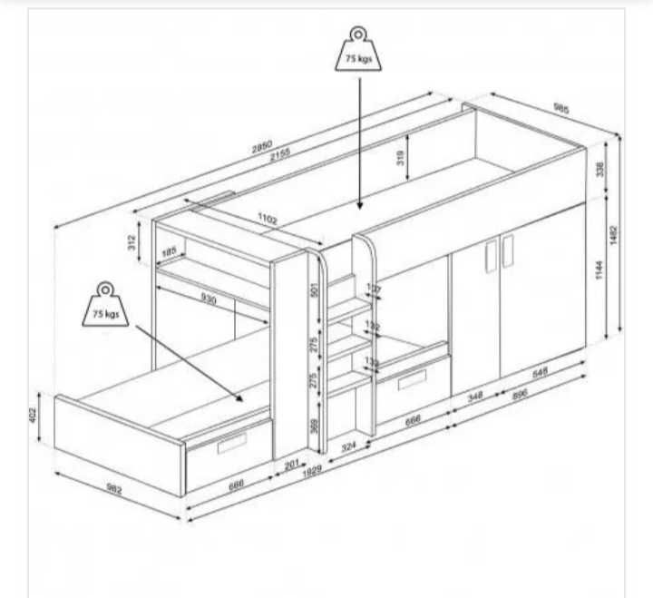 Cama sobreposta para quarto juvenil