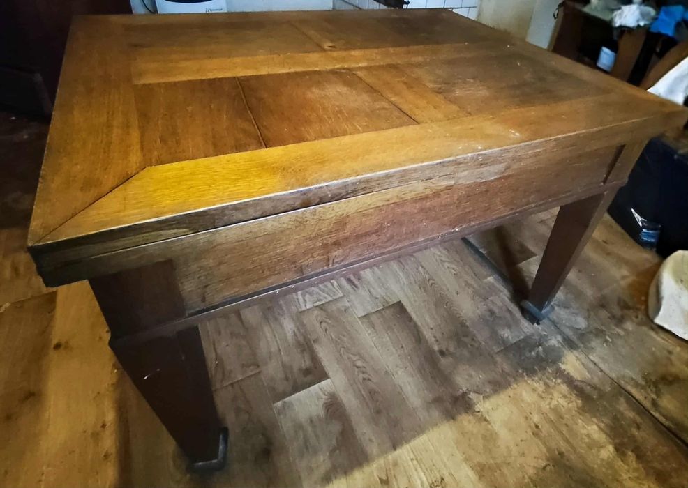 Stół drewniany dębowy antyk przedwojenny rozkładany