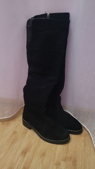 Ботфорди з натуральної замши та шкіри