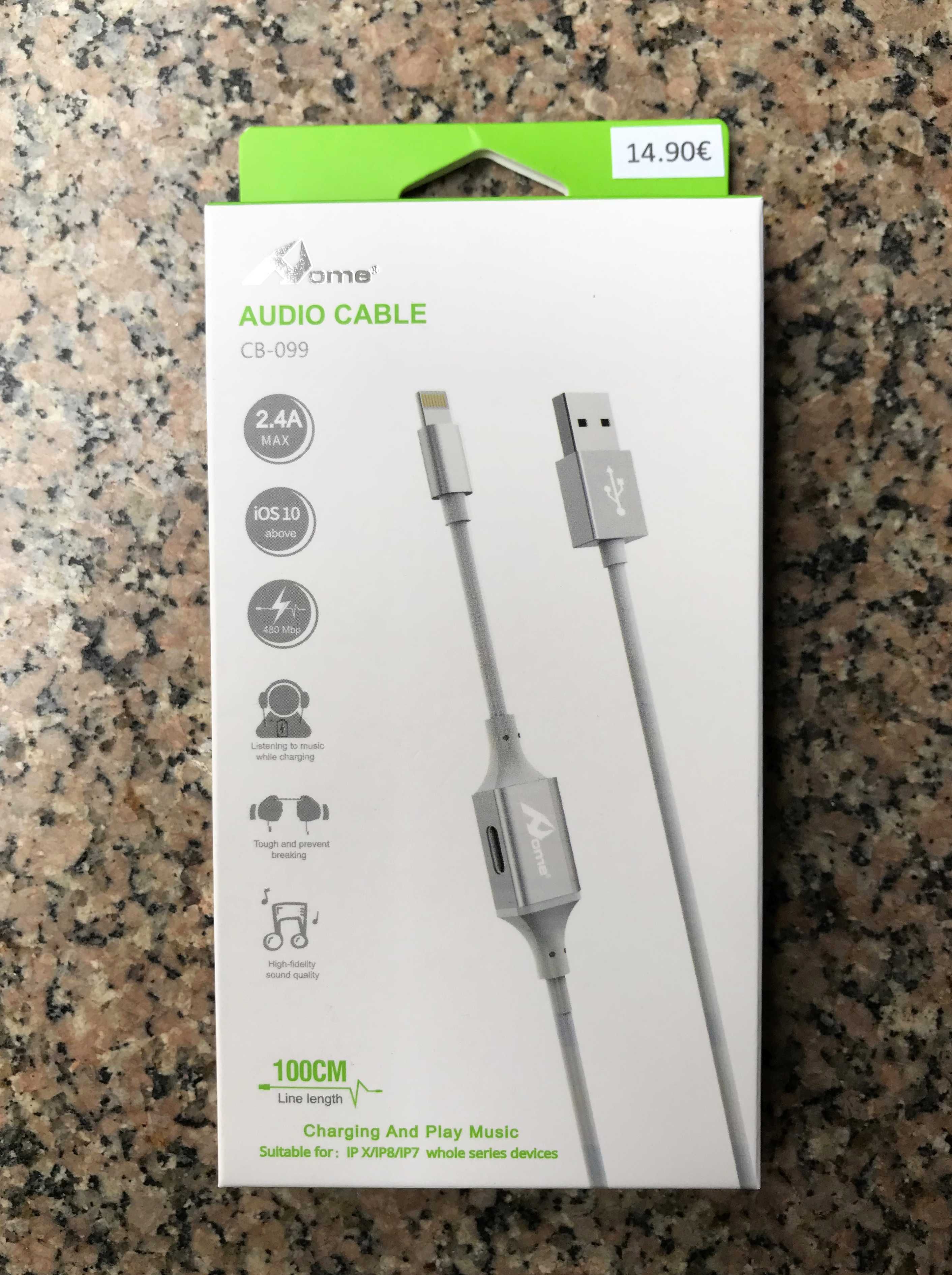 Cabo carregador lightning com entrada para auriculares iPhone - Duo