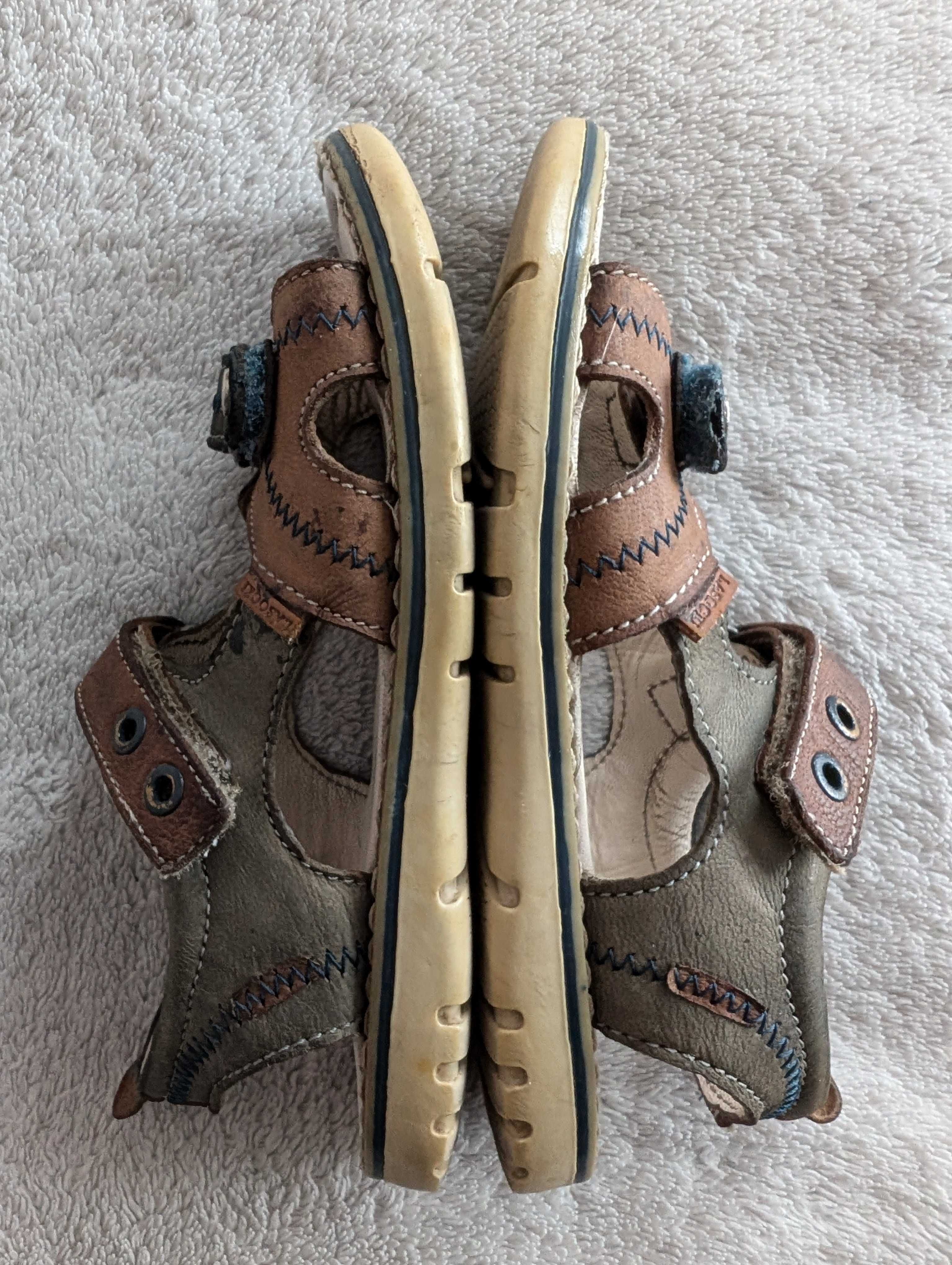Skórzane eleganckie brązowe niebieskie buty sandały Lasocki 29