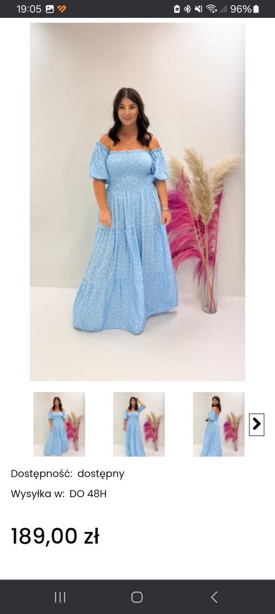 Długa, jasnoniebieska sukienka damska plus size , hiszpanka ,L,XL,XXL