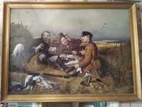 Картина большого размера 150/ 112 см холст масло  Охотники на привале