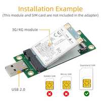 Mini PCI-E to USB 2.0 Adapter Card Converter with SIM Slot for GSM