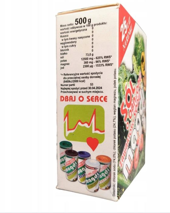 Sól niskosodowa Sól potasowa spożywcza Magdi Sól 1 kg