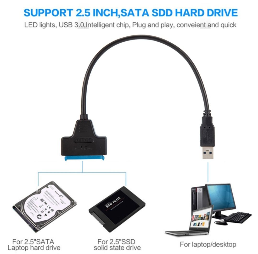 Adapter USB 3.0 do SATA Dysk HDD SSD Przejściówka Kabel USB 3.0 do 6Gb