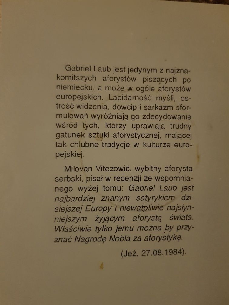 Gabriel Laub Myślenie psuje charakter Aforyzmy Wrocław 1993