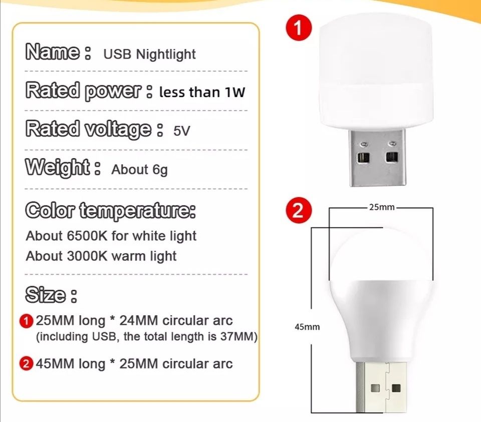 Світлодіодні лампочки USB для повербанку і т.д.