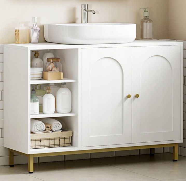 Nowa szafka pod umywalkę biała ze złotymi elementami