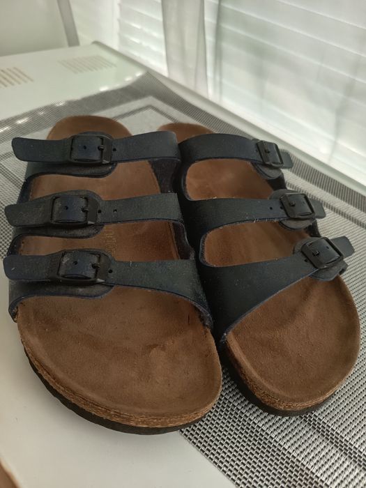 Биркенштоки шкіряні шльопанці шльопки Birkenstock Florida 38 сині