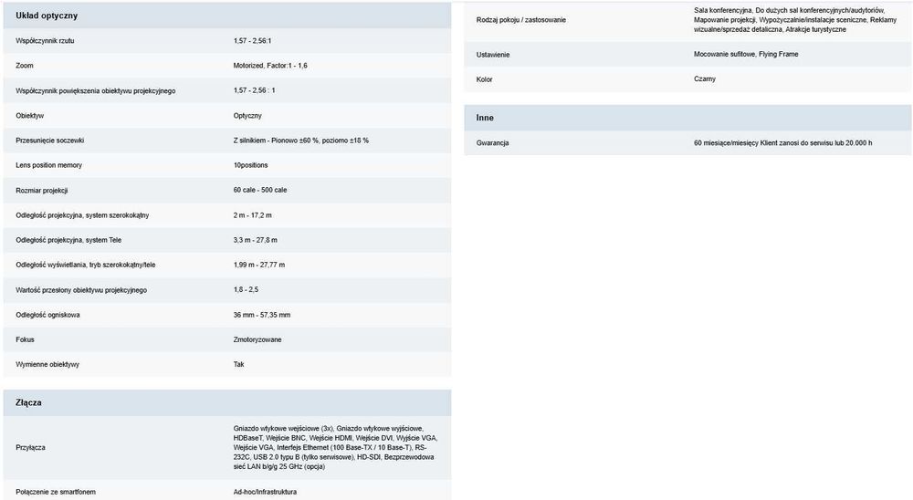 projektor Epson EB 1755U 15 000 lm różne obiektywy