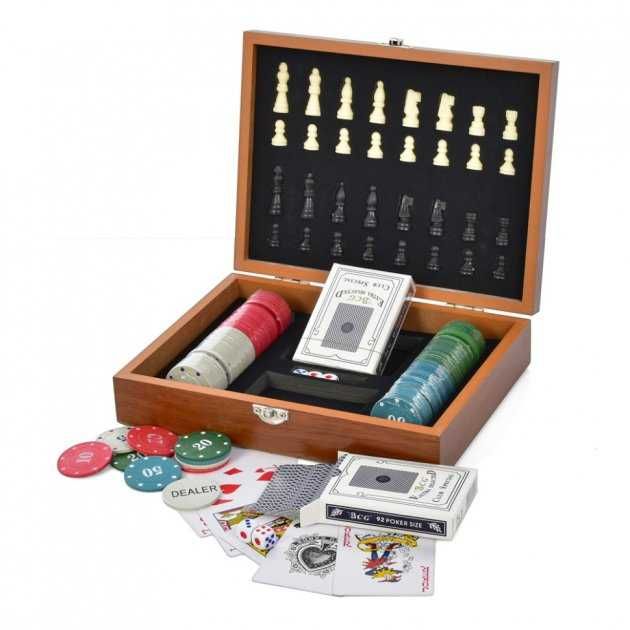 Игровой набор 2 в 1 (шахматы, покер) в деревянной коробке