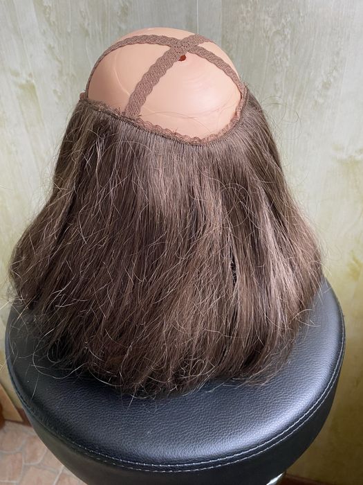 Полу парик , накладка топер для лопеції з чубчиком темний шоколад