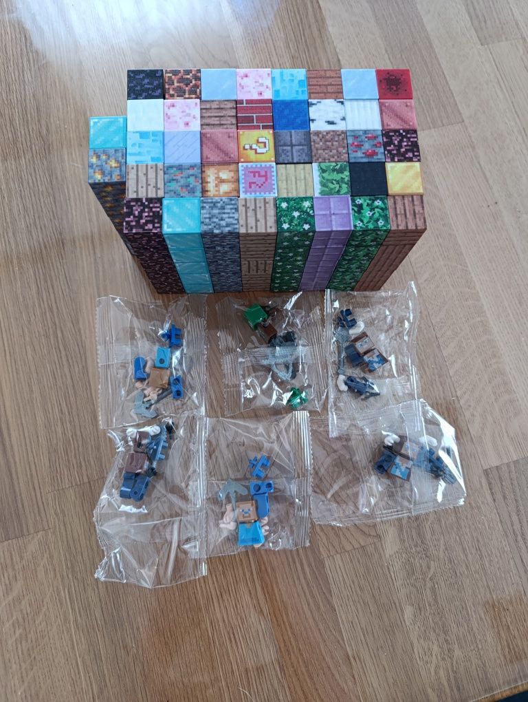 Klocki magnetyczne Minecraft 210szt + 6 figurek ludziki