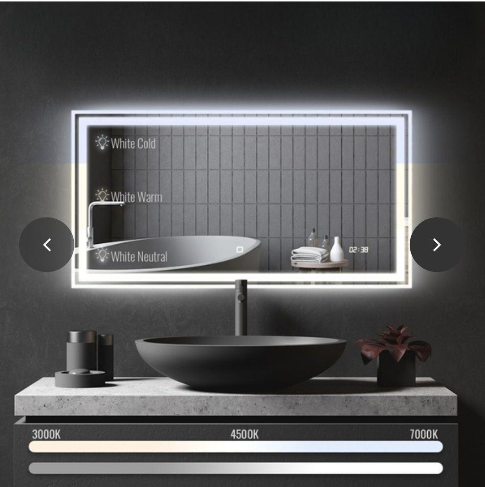 Nowe Lustro 120x60cm LED, zegar