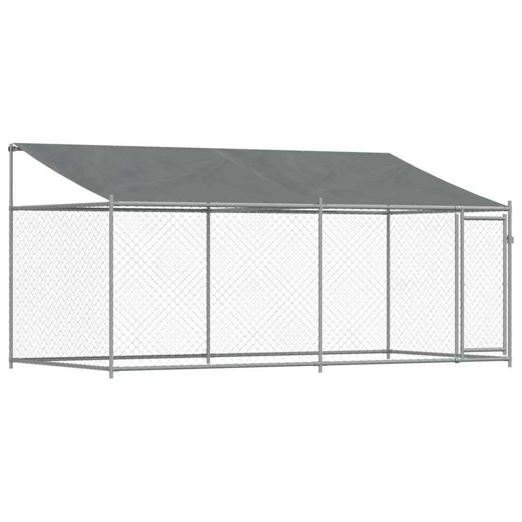Jaula para cão com telhado/porta 4x2x2 m aço galvanizado cinza