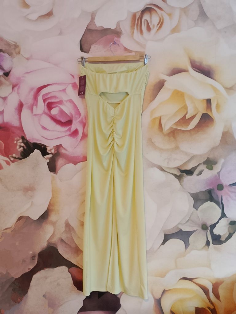 Sukienka tuba midi maxi prążek bananowa żółta sexi XS S M nowa