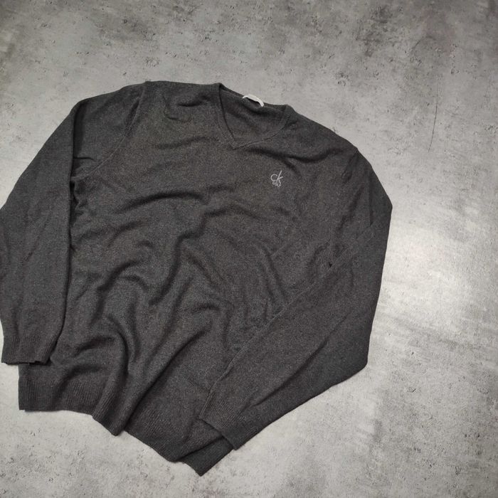 MĘSKI Elegancki PREMIUM Wełniany Sweter Haft Szary Calvin Klein Golf