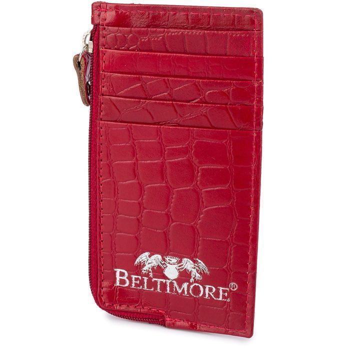 Etui na dokumenty karty czerwone skórzane skóra croco portfel slim