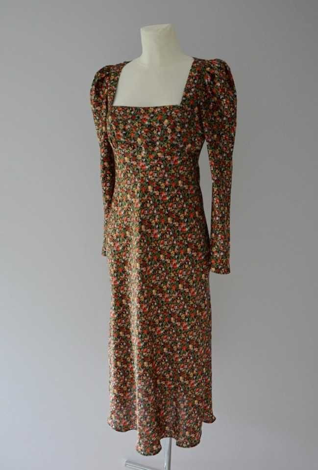 Zara długa satynowa sukienka kwiaty floral reformation rouje 36 S