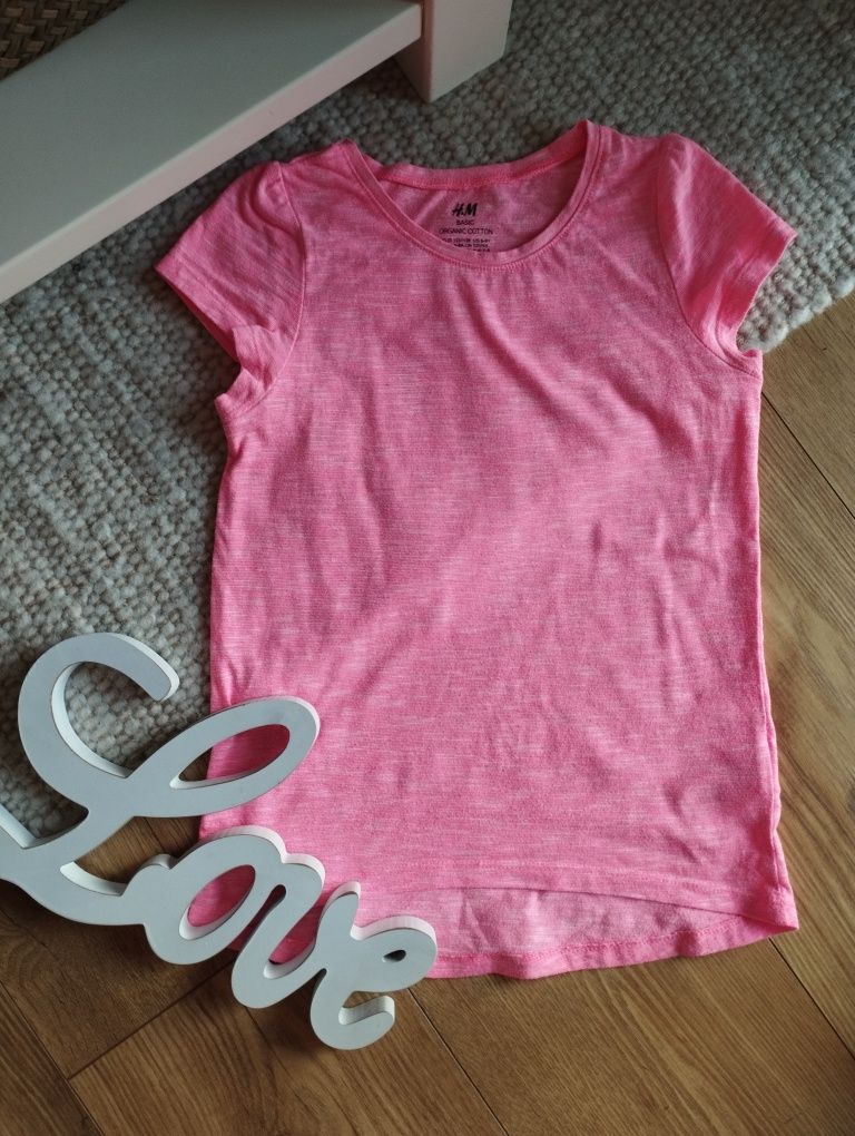 122cm 128cm bluzka H&M, neonowy t-shirt