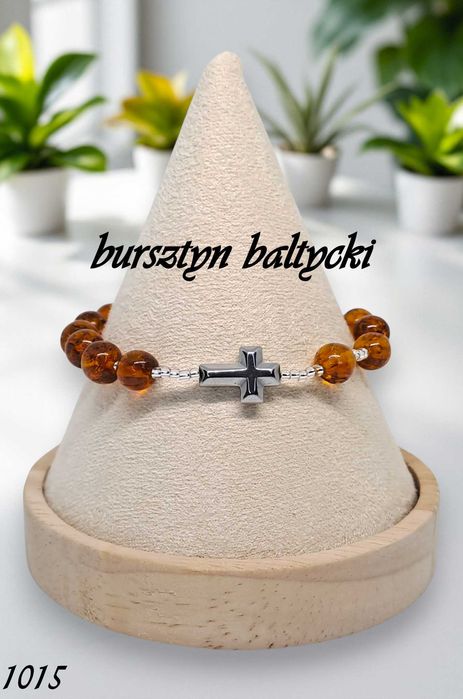 Bransoletka różaniec, dziesiątka różańca, BURSZTYN bałtycki #1015
