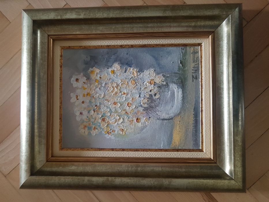 Obraz olejny bukiet kwiatów w wazonie zima Zygmunt Kłosowski