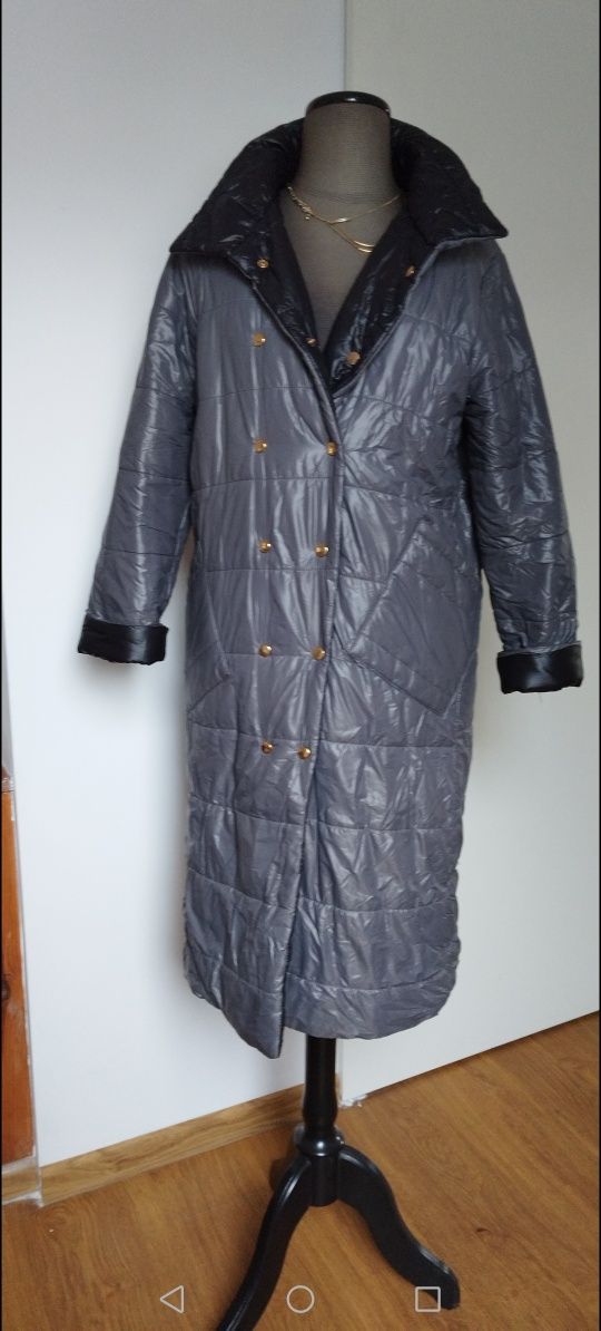 płaszcz dwustronny kurtka zimowa pikowana puchowa lekka