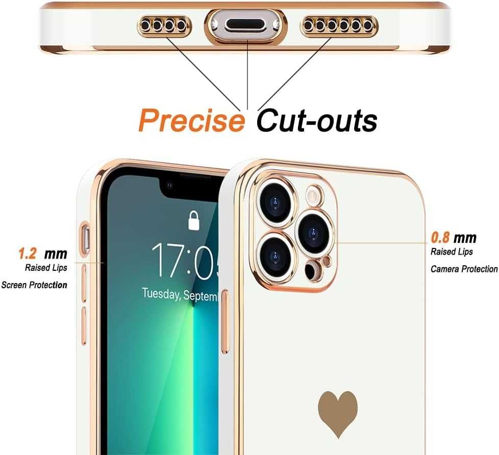 ETUI do  iPhone 13 Pro luksusowe błyszczące z sercem biało złote w954