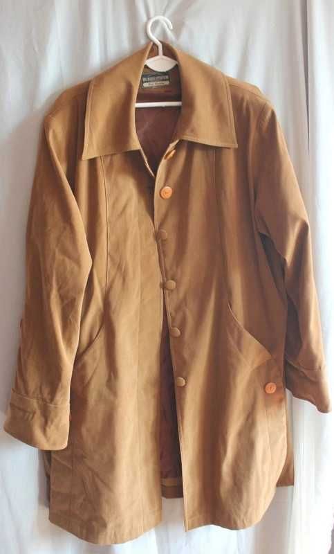 Brązowy, beżowy płaszcz kurtka narzutka vintage retro plus size