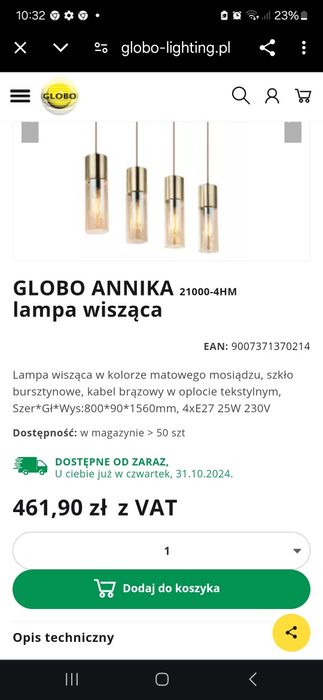 Żyrandol złoty lampa wisząca sufitowa