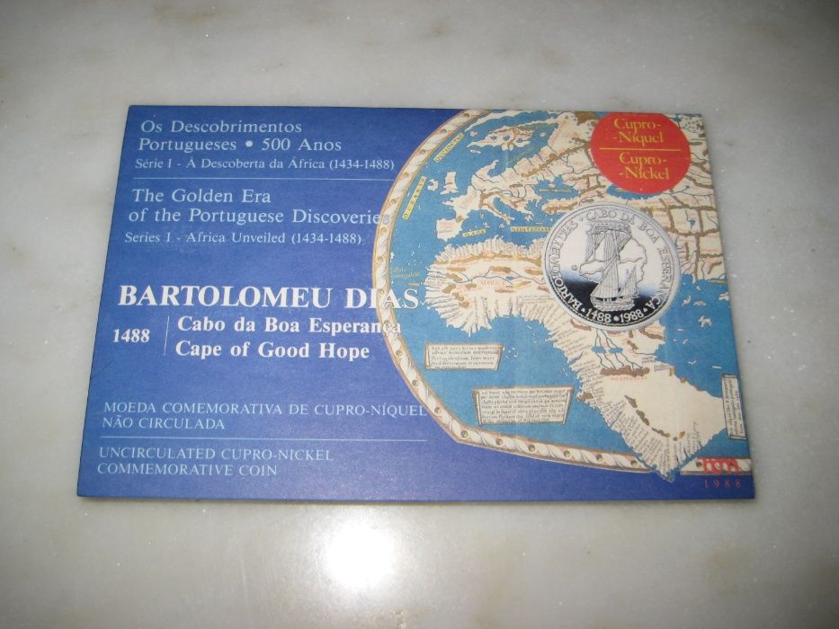 Moeda 100$00 Bartolomeu Dias, na embalagem original da edição(1988)