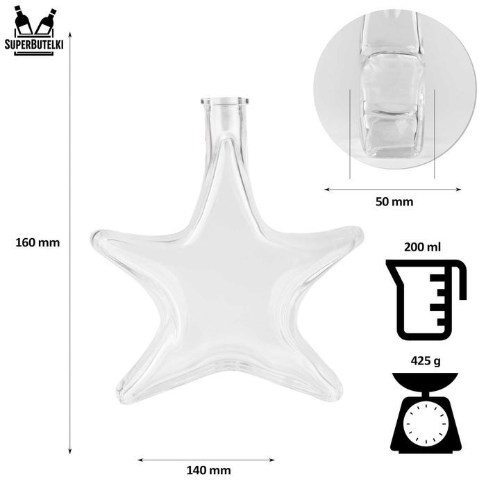 Butelka GWIAZDKA 200 ml butelka świąteczna na likier prezent z korkiem