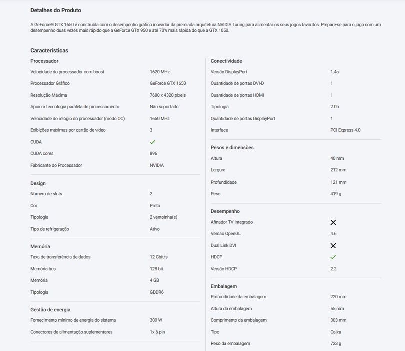 Gráfica Asus GeForce GTX 1650 Dual V2 4GB