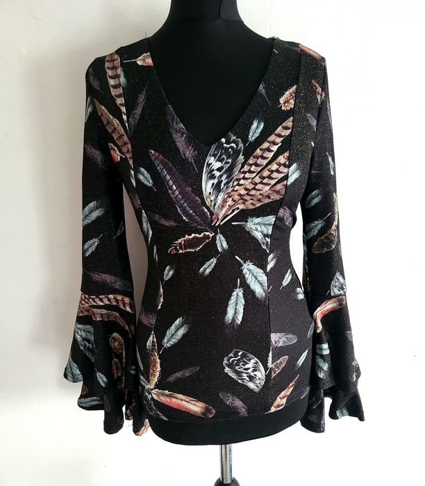 UNIKAT bluzka z falbankami brokatowa retro vintage xs 34 36 s 38 m l