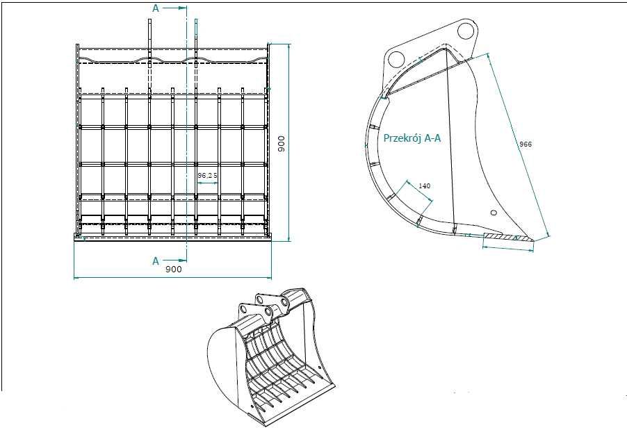 Łyżka ażurowa przesiewowa JCB 3cx, 4cx 90 cm