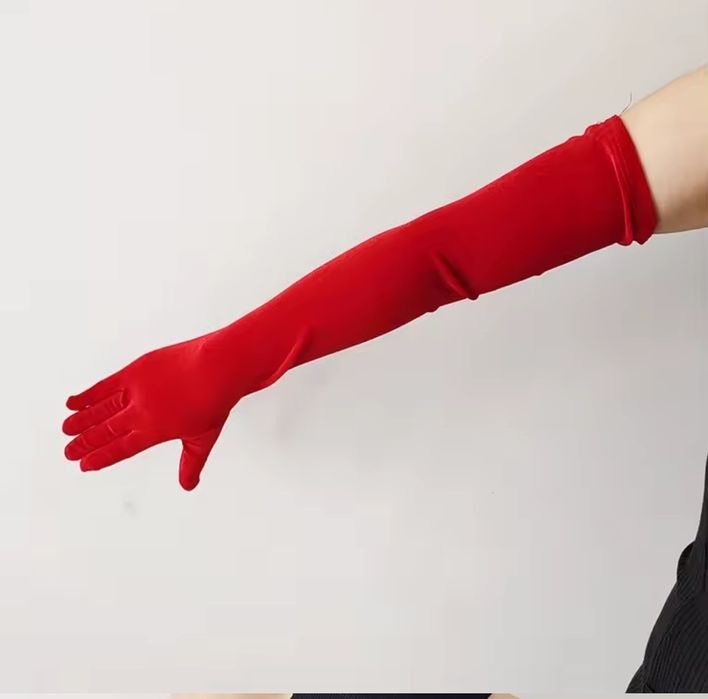 Бархатные фатиновые прозрачные длинные перчатки атласные