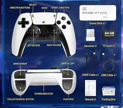 Konsola Retro TV Gra Telewizyjna HDMI 2 pady 20000 Gier MENU PL 64G