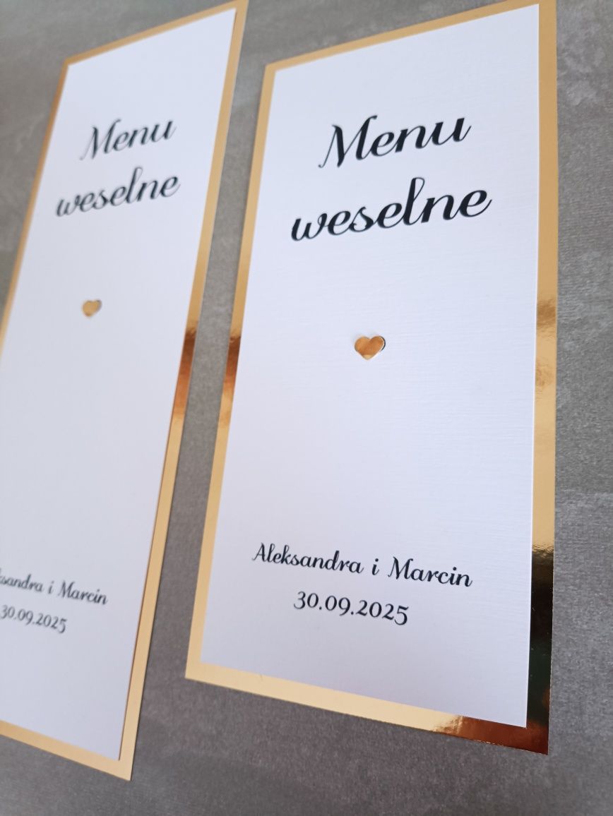 Menu weselne klasyczne Glamour złote na ślub karta dań