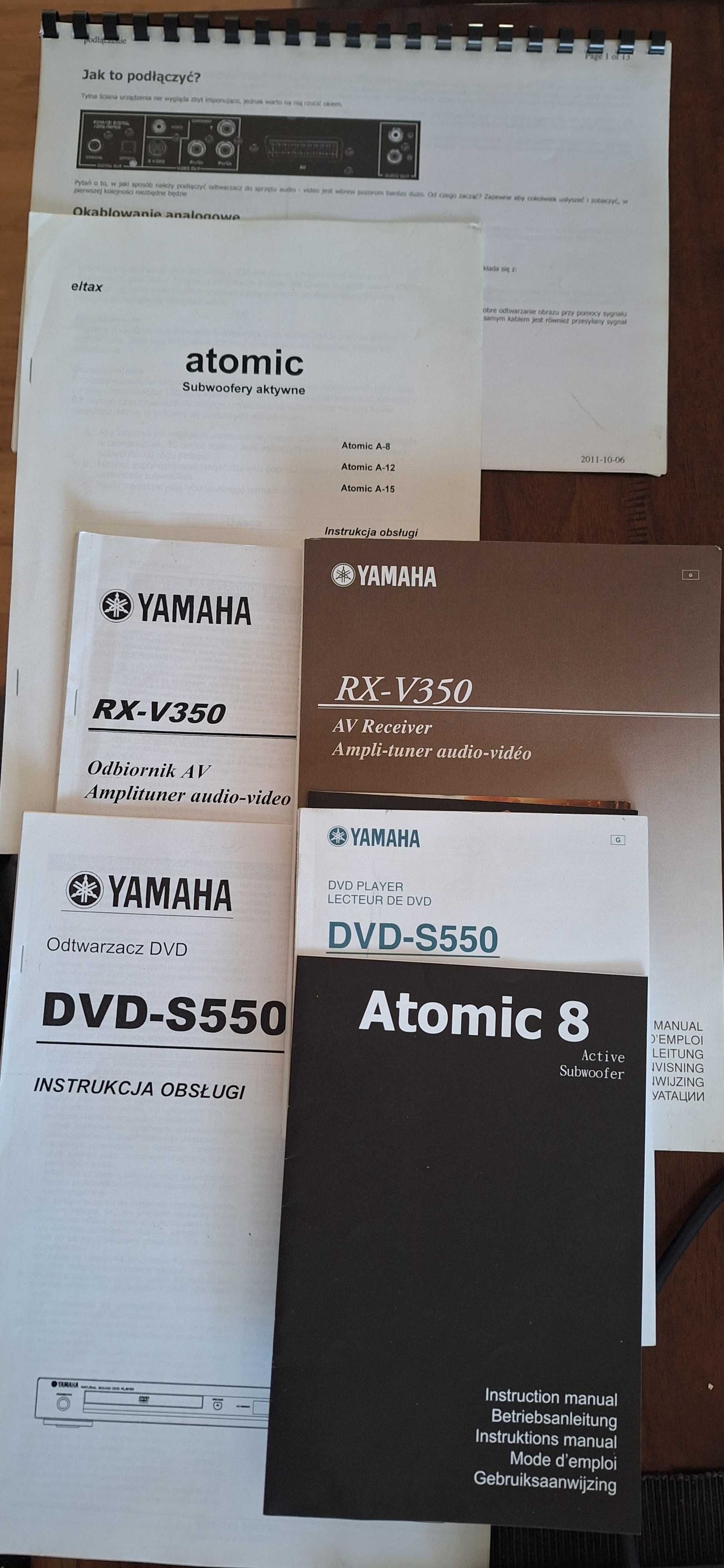 KINO DOMOWE YAMAHA RX-V350, DVD S-550, 5 głośników