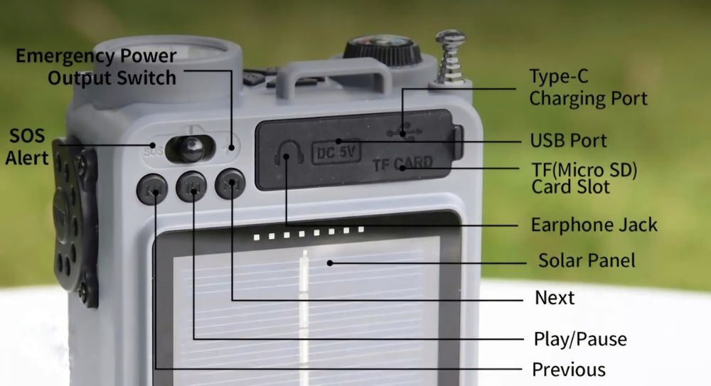 Радіоприймач аварійний R11+ Bluetooth колонка, ліхтарик, сонячне живл.