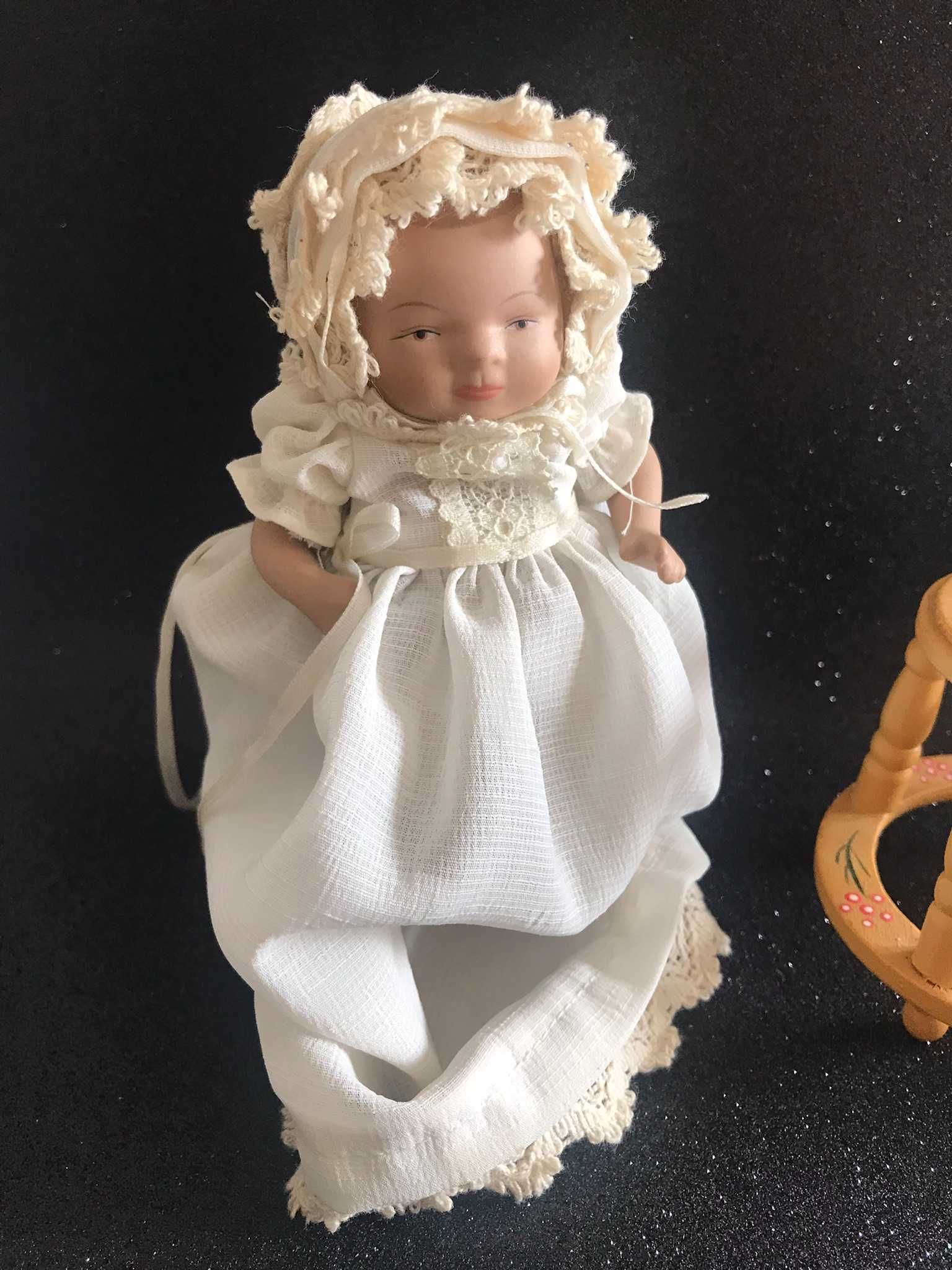 RARA Boneca Vintage de Porcelana batizado com andador de bebé
