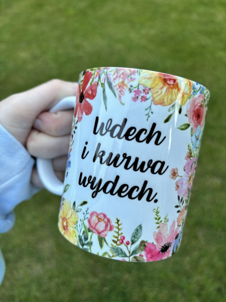 Kubek ceramiczny śmieszny Wdech i kurwa wydech