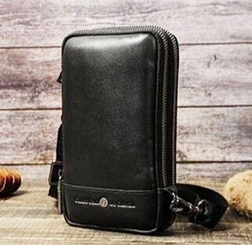 Кожаная мужская Барсетка (Портмоне). Черная. Стильная .