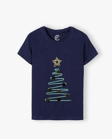 Granatowa koszulką świąteczna dziewczęca nowa firma 5.10.15 rozm. 140