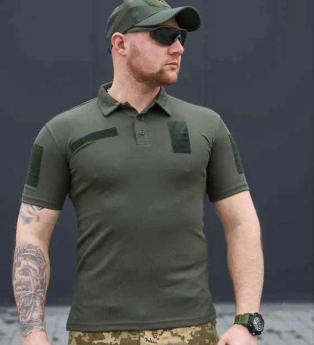 Тактичне Поло CoolPass у кольорі олива з коротким рукавом