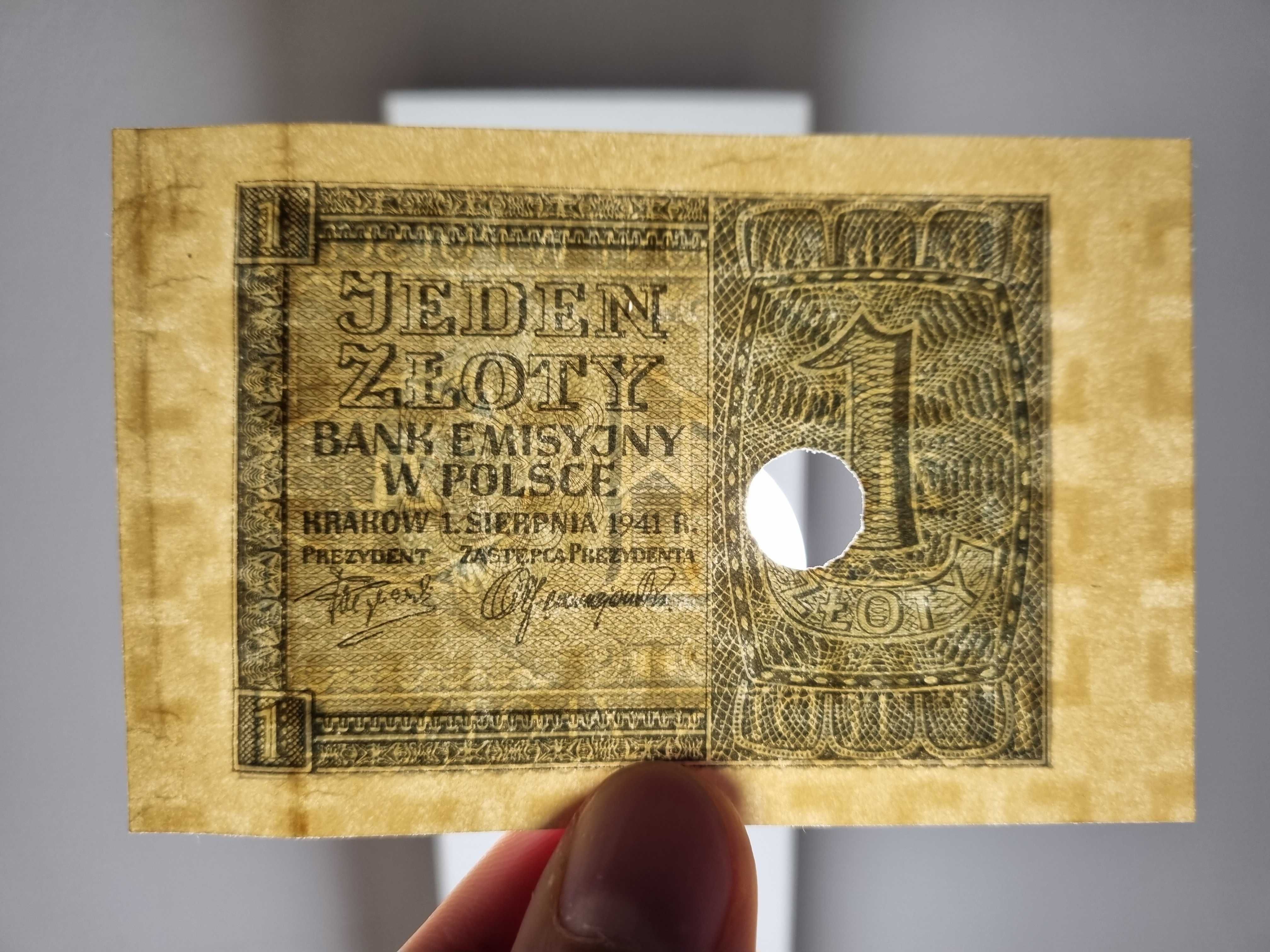 1 zł 1941 skasowany 1 złoty 1941 bez numeru i serii