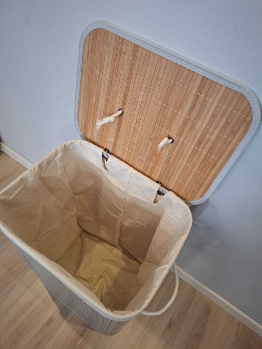 kosz na pranie z pokrywką o pojemności 72 litrów, bambusowy,