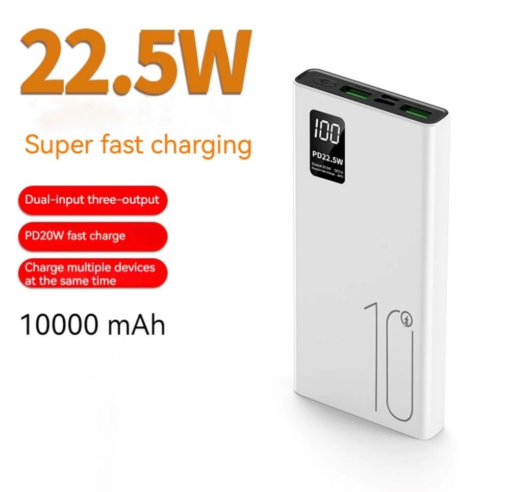 PowerBank 10000 mAh Black! 2 USB. З дисплеєм. Швидка зарядка!