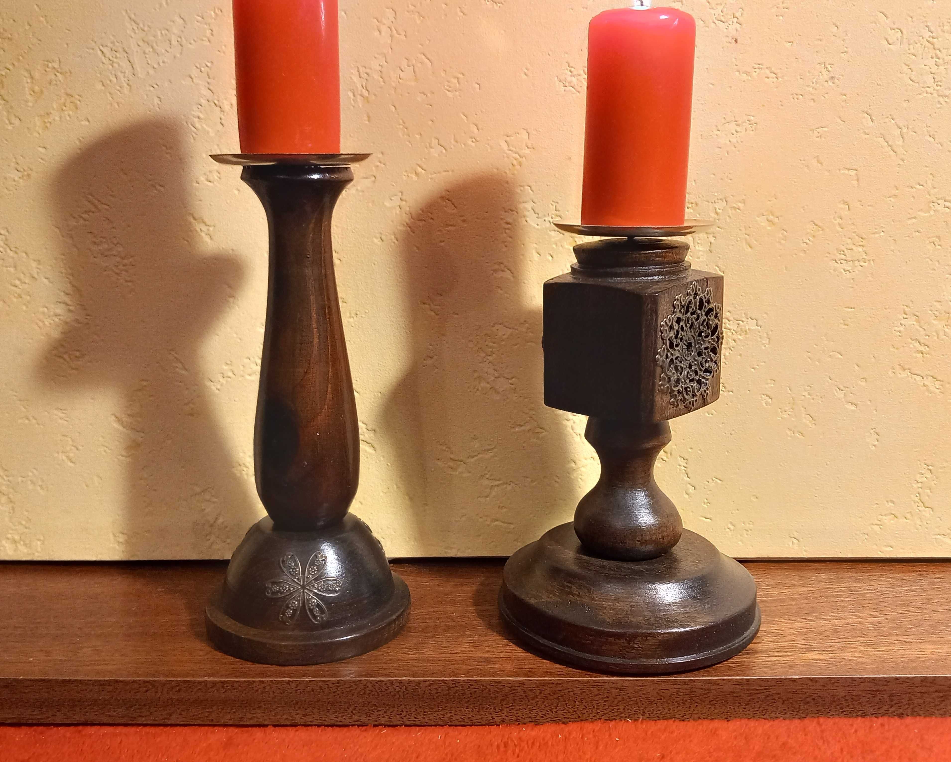 Piękne stylowe świeczniki drewniane / VINTAGE rękodzieło DIY -2 szt.
